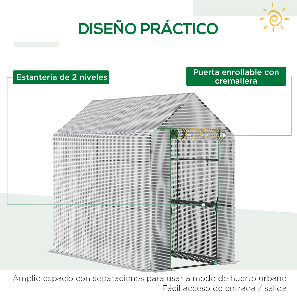 Estufa de Jardim Estufa Caseira com 4 Prateleiras Porta Enrolável Cobertura de PE 140g/m² e Estrutura de Aço para Cultivos de Plantas Flores 120x186x190cm Branco — foto 5