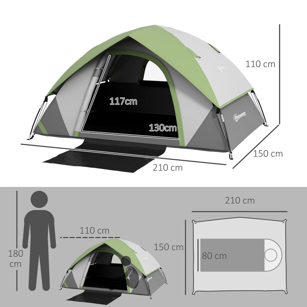 Tenda de Campismo para 1-2 Pessoas Tenda de Campismo Dobrável com Janela e Bolsa de Transporte Impermeável 3000 mm 210x150x110 cm Verde — foto 3