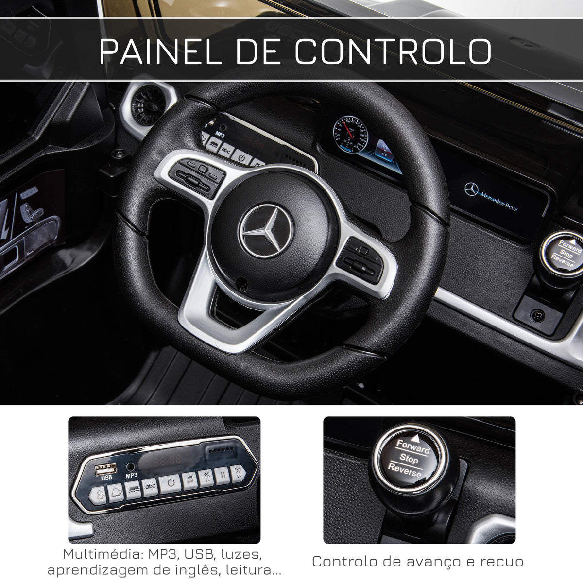 Carro Elétrico para Crianças acima de 3 Anos BENZ G500 Todo-o-Terreno com Bateria 12V Veículo Elétrico com Controlo Remoto Música Buzina Velocidade 3-5 km/h Carga 30 kg Preto — foto 5