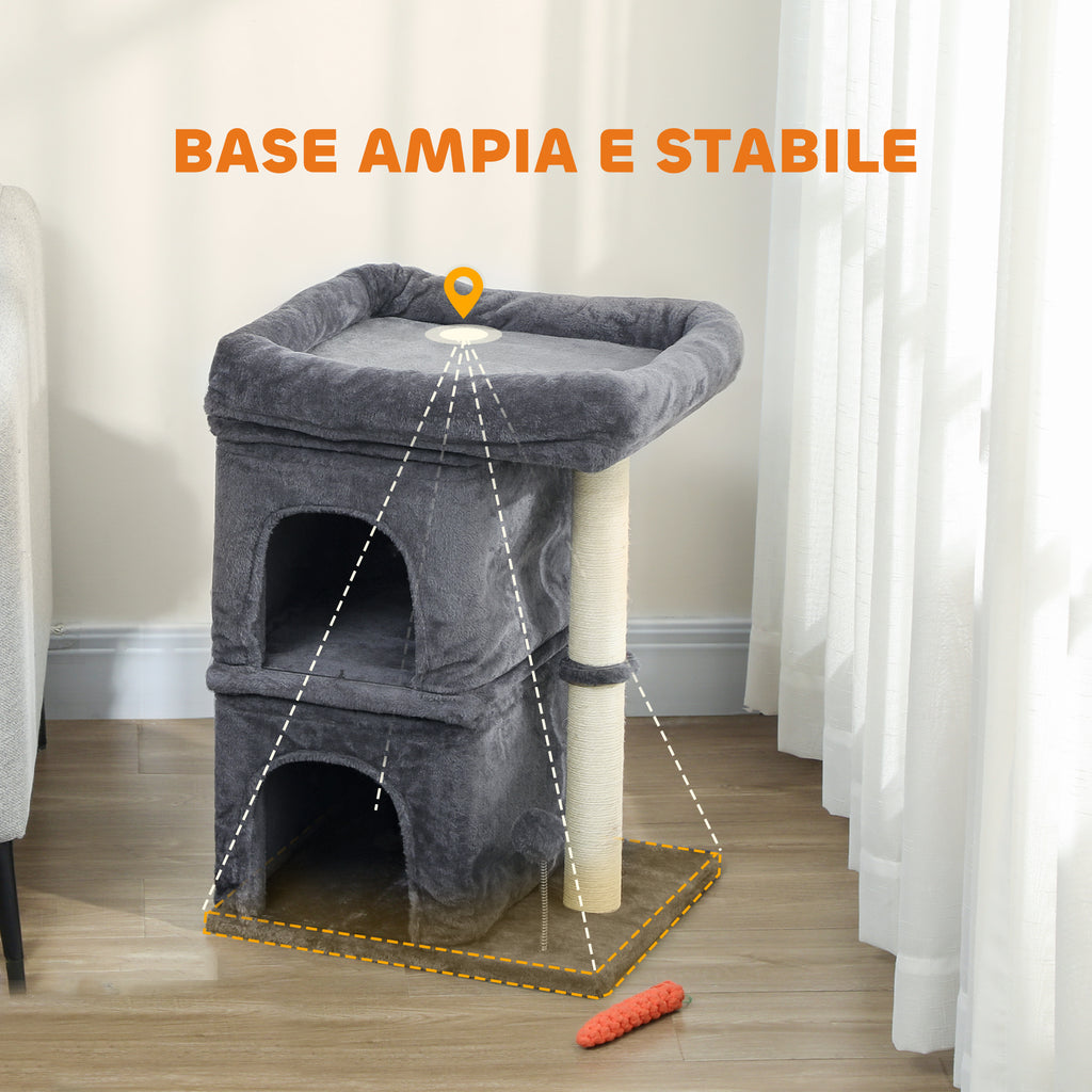 Arranhador para Gatos 66 cm Torre para Gatos com Cama 2 Cavernas Poste de Sisal e Bola para Brincar Cinzento Escuro — foto 6