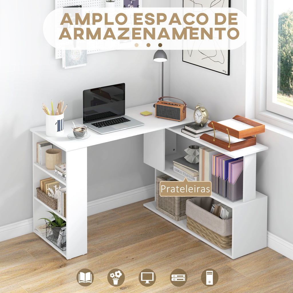 Secretária para Computador Mesa de Canto Rotação 360° Multiformes para Casa, Escola e Escritório 5 Prateleiras Estante Branca — foto 4