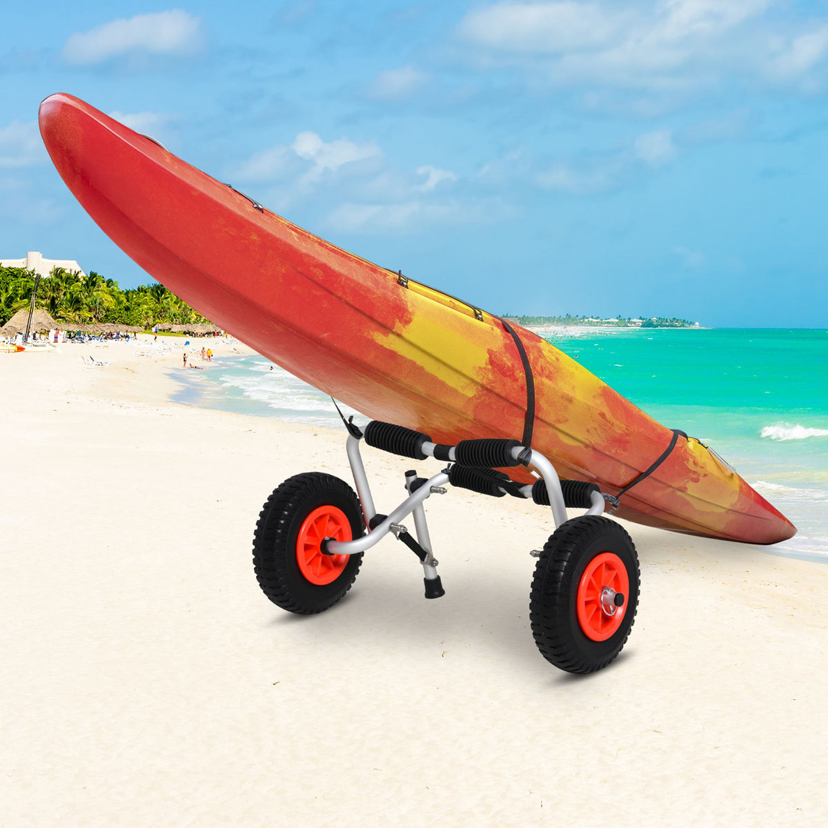 Carrinho de transporte dobrável para caiaque carga 75 kg de alumínio ajuste universal com rodas para barco canoa 57,5x33x24 cm prata — foto 2