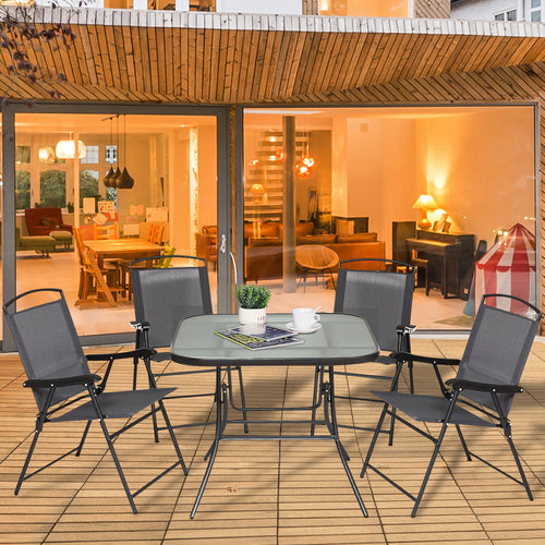 5 peças jardim conjunto de jantar cadeiras dobráveis e mesas de café Móveis de exterior com furo de guarda-sois — foto 2