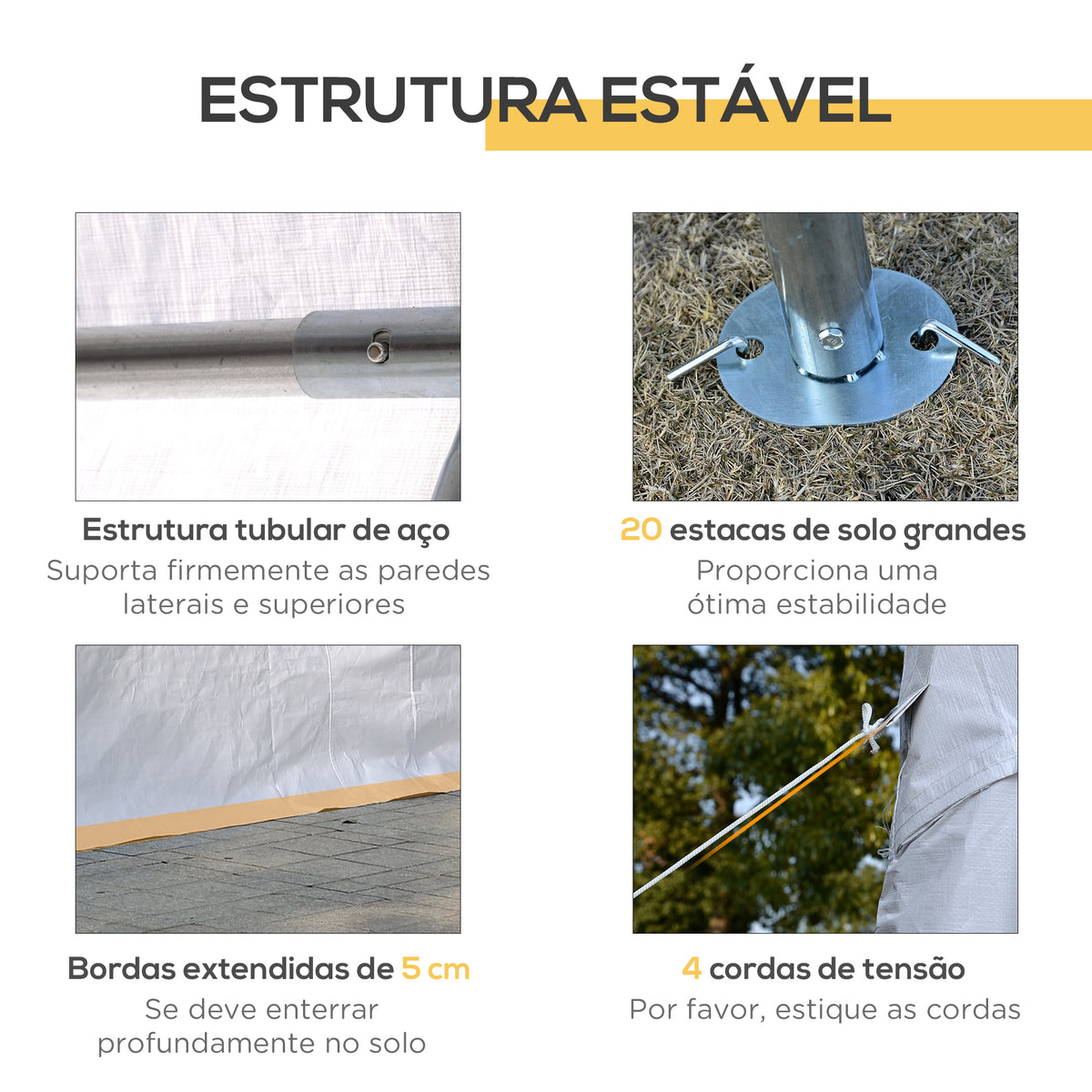 Tenda para Festas 6x4x2,8m Tenda de Jardim com 4 Paredes Laterais Aço e Poliéster Branco — foto 5