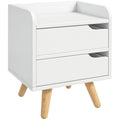 Mesa lateral de cabeceira multiuso para sala de estar ou quarto com 2 gavetas espaçosas Pernas de pinho elevado Design moderno 33x28x42cm Branco — foto 1