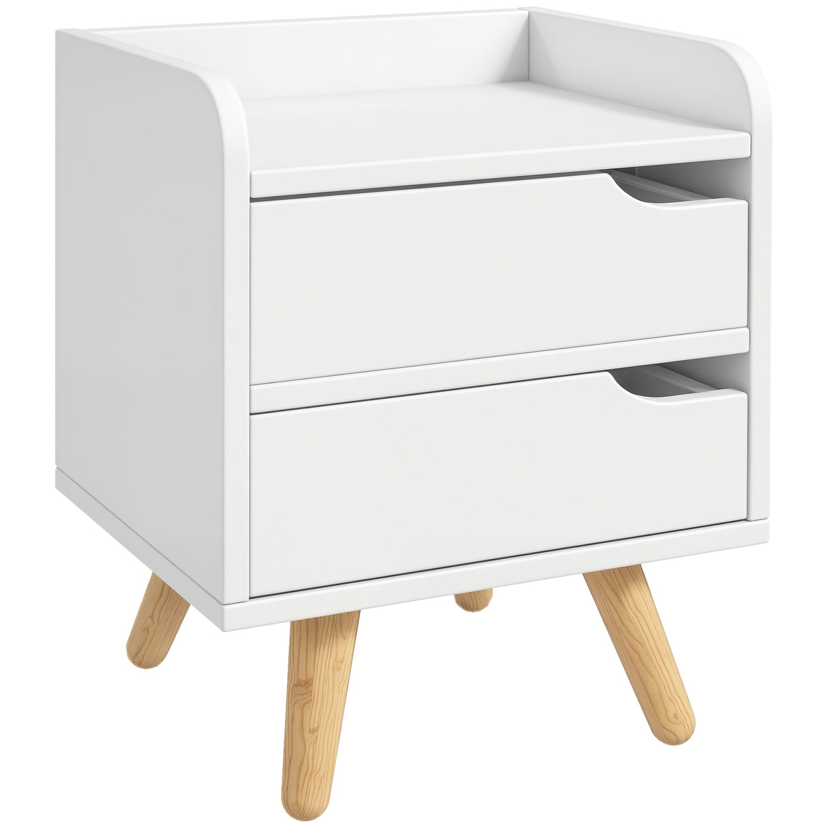 Mesa lateral de cabeceira multiuso para sala de estar ou quarto com 2 gavetas espaçosas Pernas de pinho elevado Design moderno 33x28x42cm Branco — foto 1