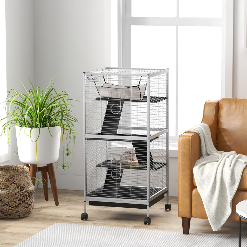 Gaiola para Roedores 52x52x113,5 cm Gaiola para Furões com Rodas 2 Portas 3 Rampas Rede Suspensa e Bandeja Removível para Cobias Branco — foto 2