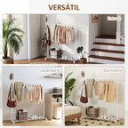 Charriot com Rodas Charriot com 5 Ganchos Barra para Pendurar e Prateleira Inferior Charriot para Dormitório Lavandaria 120x43x171 cm Branco — foto 6