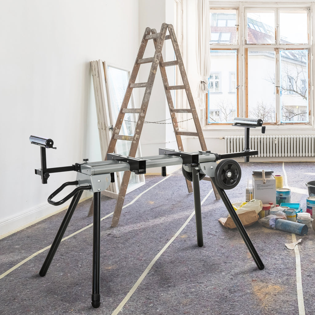 Suporte universal para serra de esquadria dobrável com distância de trabalho ajustável, fácil de transportar e armazenar 123,5-245x73x96 cm Preto — foto 2