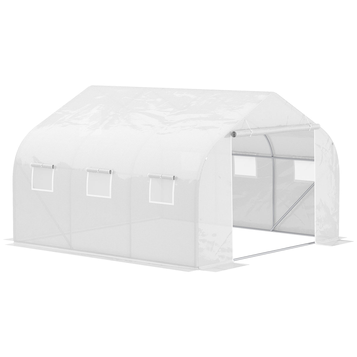 Estufa Tipo Túnel 445x299x200cm com Porta Enrolável 6 Janelas Estufa para Cultivo de Plantas Verduras Branco — foto 1