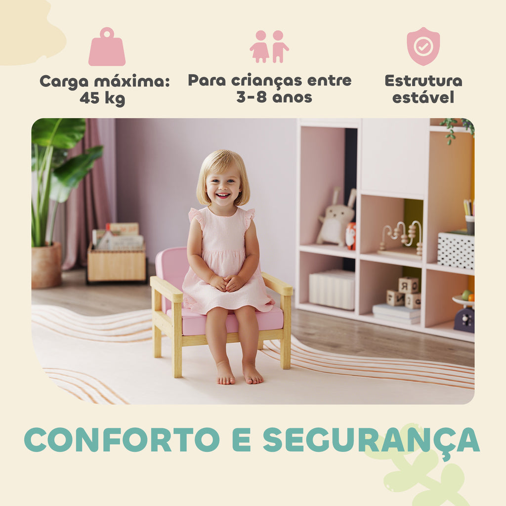 Poltrona Infantil Sofá para Crianças acima de 3 Anos com Tecido Suave de Veludo Cotelê Estrutura de Madeira Assento e Encosto Acolchoados Apoio de Braços Suporta 45 kg 46,5x44x45 cm Rosa — foto 6