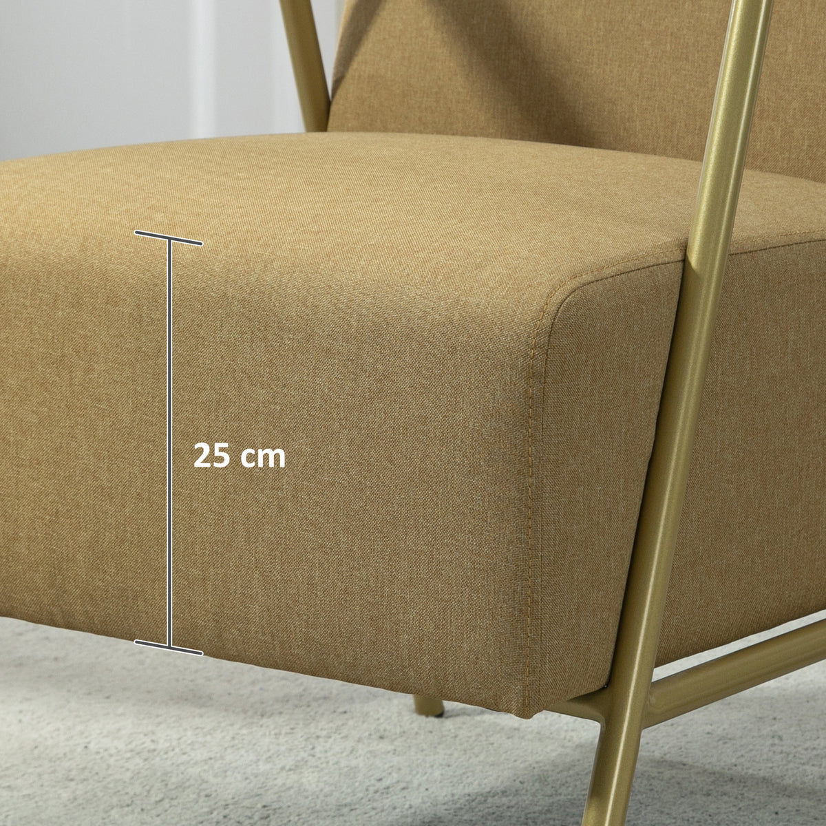 Poltrona de Sala Poltrona Individual com Apoios de Braços Estrutura em Aço Dourado Estilo Moderno para Sala de Estar Quarto 62x81x92 cm Castanho — foto 7