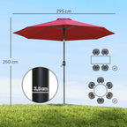 Chapéu de Sol de Jardim Ø295x250cm com Manivela Chapéu de Sol Exterior com Mecanismo de Inclinação e Mastro Desmontável de Metal para Terraço Piscina Pátio Vinho — foto 3
