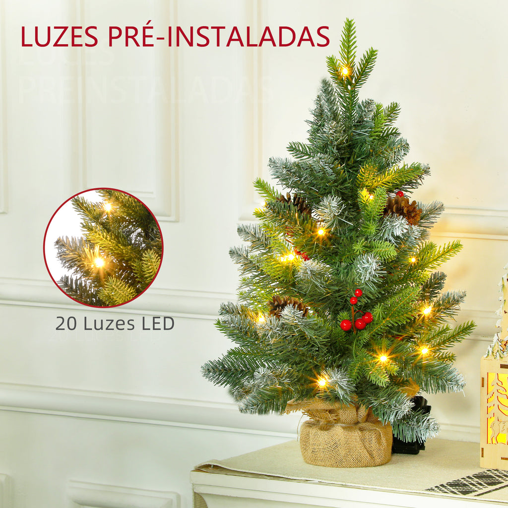 Árvore de Natal 60 cm Árvore de Natal Artificial de Mesa com 20 Luzes LED 141 Ramos 5 Pinhas 5 Bagas Vermelhas e Suporte de Metal Árvore Natalícia para Interior Verde — foto 4