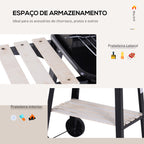 Barbecue a Carvão com Grelha Ajustável em Altura Prateleiras e Rodas para Jardim Exterior Campismo 83x45x87 cm Preto — foto 5