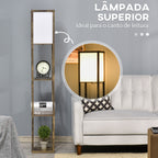 Candeeiro de Pé de Madeira com 3 Prateleiras De Armazenamento para Lâmpada E27 Potência Máx. 40W Candeeiro Moderno para Sala de Estar Dormitório 26x26x160 cm Marrom Rústico — foto 5