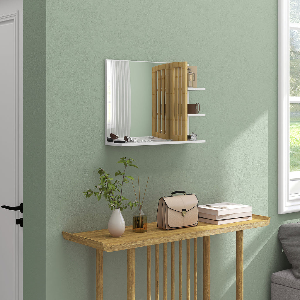 Espelho de Casa de Banho Espelho de Parede Moderno e Retangular com 4 Prateleiras de Armazenamento para Maquilhagem Vestuário 45x15x58,5 cm Branco — foto 7