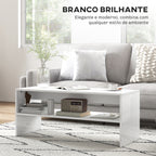 Mesa de Centro Mesa Auxiliar com Compartimento Aberto Mesa de Café para Sala de Estar 100x40x41,5 cm Branco Brilhante — foto 4