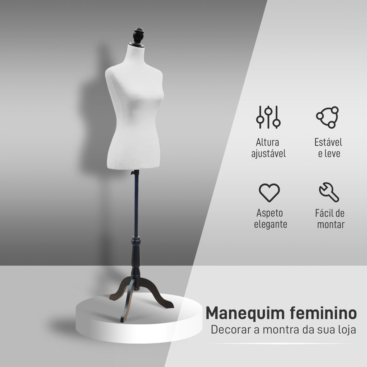 Manequim de Costura Feminino Manequim de Costura Ajustável a 130-168 cm com Tripé de Madeira para Fotografia de Moda Exposição de Roupas Branco — foto 4