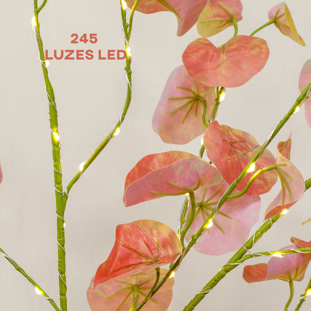 Árvore de Eucalipto Artificial 150 cm Árvore Artificial com 245 Luzes LED e Base Decoração para Interior e Exterior Laranja e Marrom — foto 4