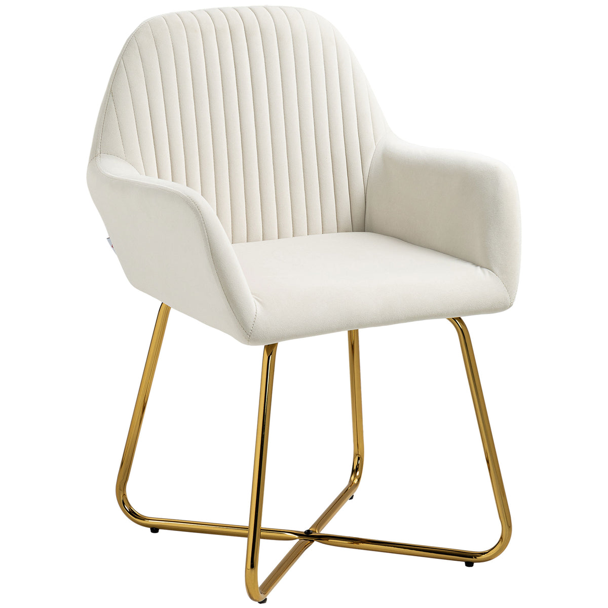 Cadeira de Sala de Jantar Cadeira Estofada em Veludo com Assento Acolchoado Base Metálica Cruzada Cadeira de Leitura para Sala de Estar Quarto 60x56,5x85 cm Creme — foto 1