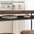 Conjunto de Mesa e Bancos de Bar Mesa Alta de Cozinha com 2 Bancos Industrial Prateleira Aberta Apoio para Pés Economia de Espaço para Espaços Reduzidos Sala de Estar Castanho — foto 5