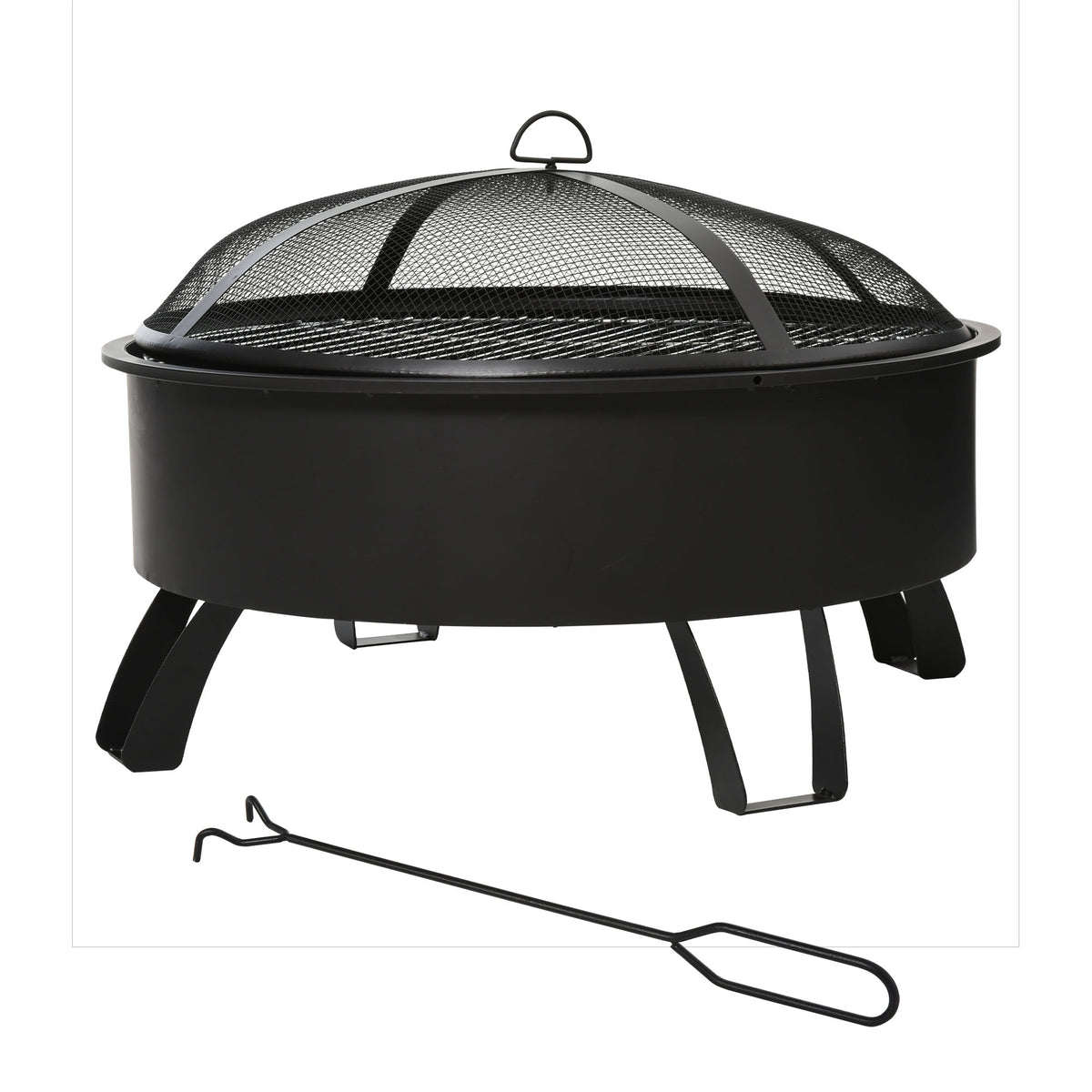 Braseiro externo Ø76 cm 2 em 1 com grade de cozinha Grelha de churrasco Póquer de fogo com tampa de malha preto — foto 1