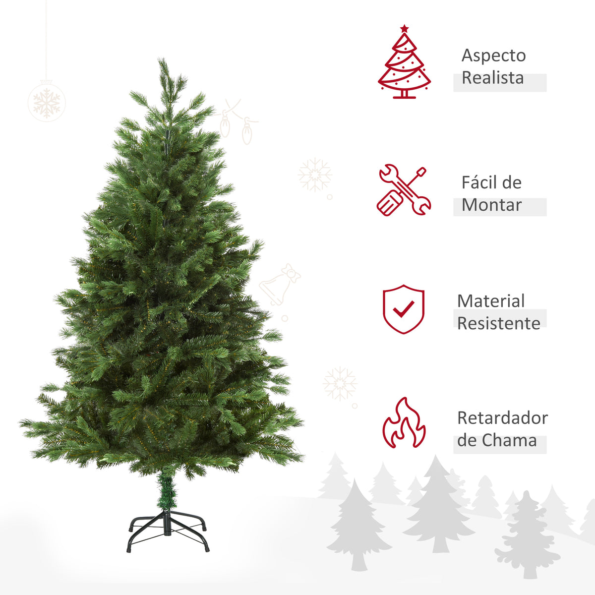 Árvore Artificial de Natal 150cm com Base Dobrável 440 Galhos PE Tridente e PVC Individual Árvore de Natal Decorativa Exterior Interior Ø75x150cm Verde — foto 5