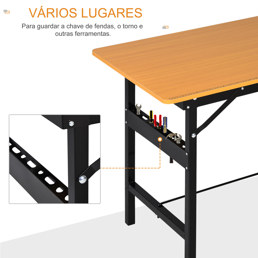 Bancada de Trabalho Dobrável Mesa de Trabalho Dobrável com Régua Transferidor Carga 100 kg 100x60x75,5 cm Madeira e Preto — foto 6
