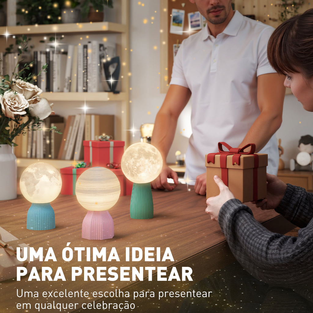 Conjunto de 3 Candeeiros de Mesa de Cabeceira 3D Candeeiros de Mesa com 3 Cores Brilho Ajustável em 10 Níveis Conexão USB para Casa Escritório Quarto Branco — foto 6