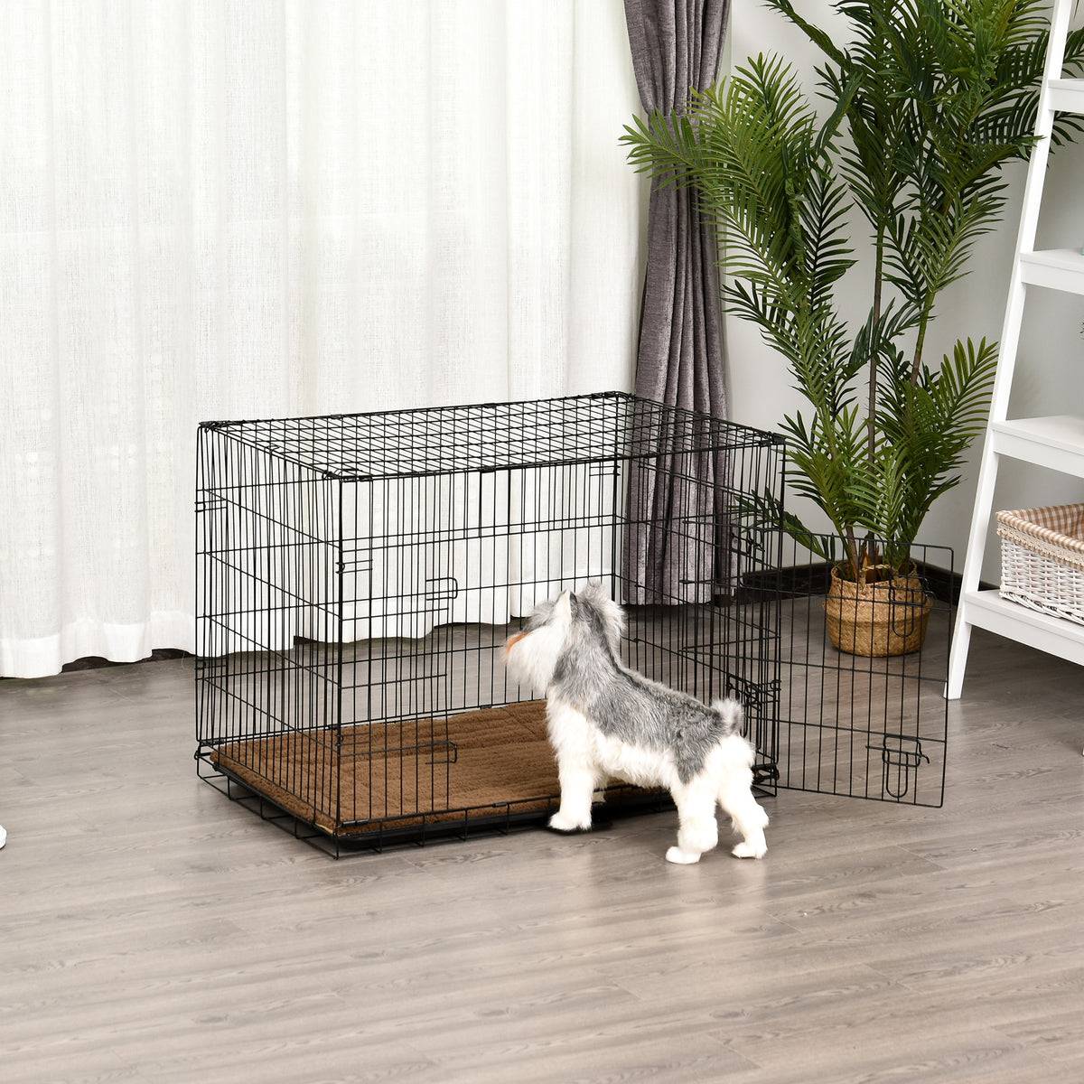 Gaiola para Cães com Almofada Incluída Gaiola para Animais de Estimação com Alça de Transporte e Grade de Arame 60x43x49,5cm Preto e Marrom — foto 2