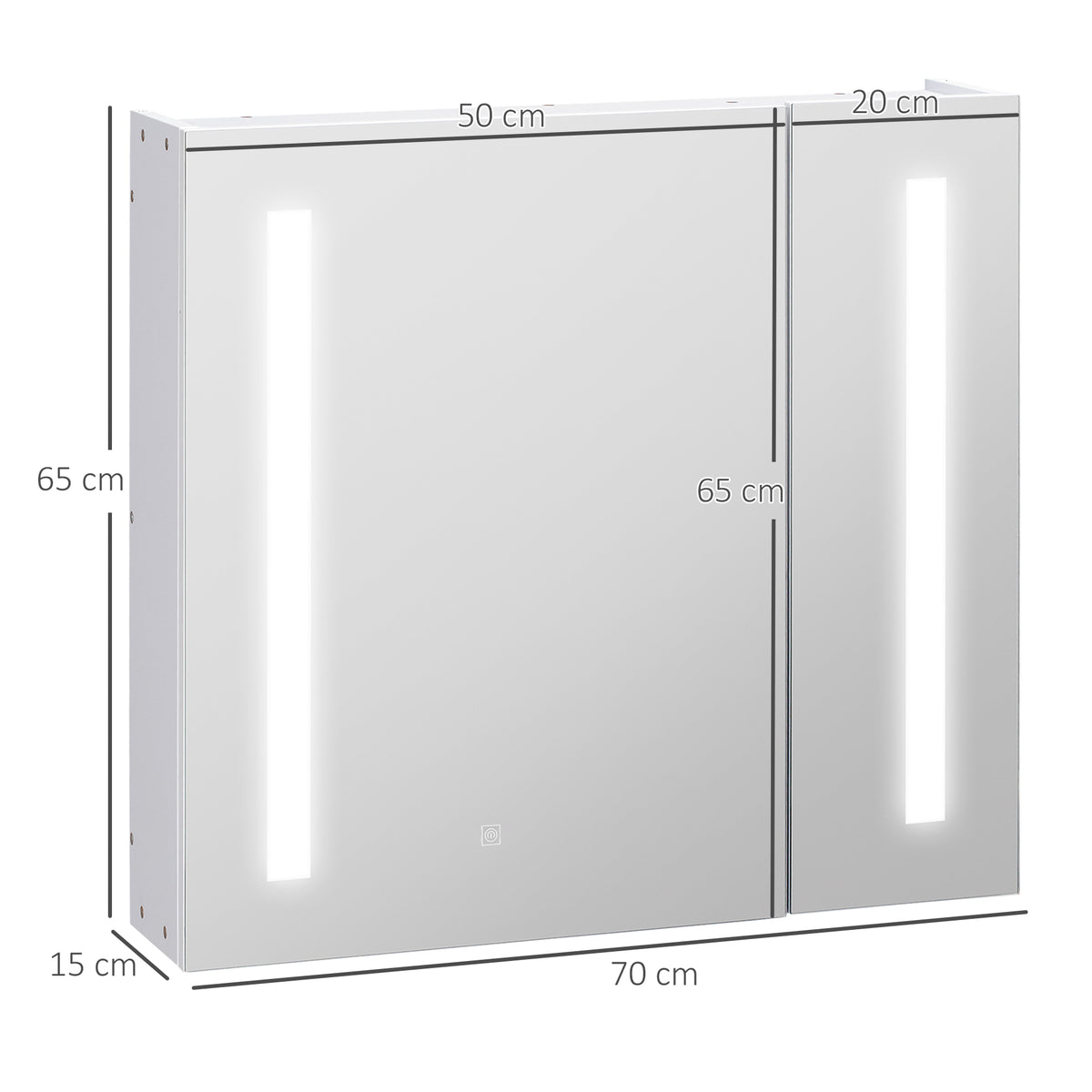 Armário com Espelho de Casa de Banho com Luz LED Armário de Casa de Banho Suspenso com 2 Portas e Interruptor Tátil Estilo Moderno 70x15x65 cm Branco — foto 3