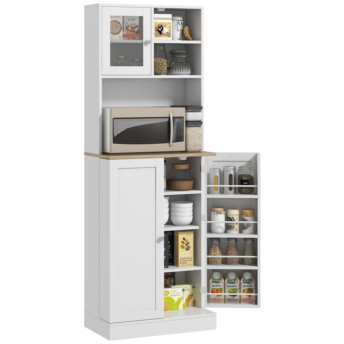Armário de Cozinha Armário Alto de Cozinha Móvel Auxiliar de Cozinha com 3 Portas Prateleiras Ajustáveis e Prateleiras na Porta para Sala de Jantar 60x35x169 cm Branco — foto 1