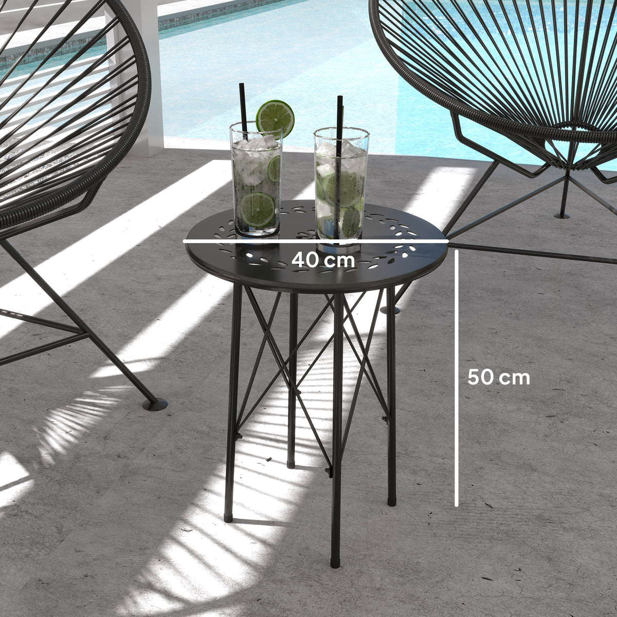 Mesa de Jardim Redonda Mesa de Varanda Ø40x50 cm com Pés Ajustáveis e Estrutura em Forma de X Mesa para Exterior e Interior Preto — foto 3