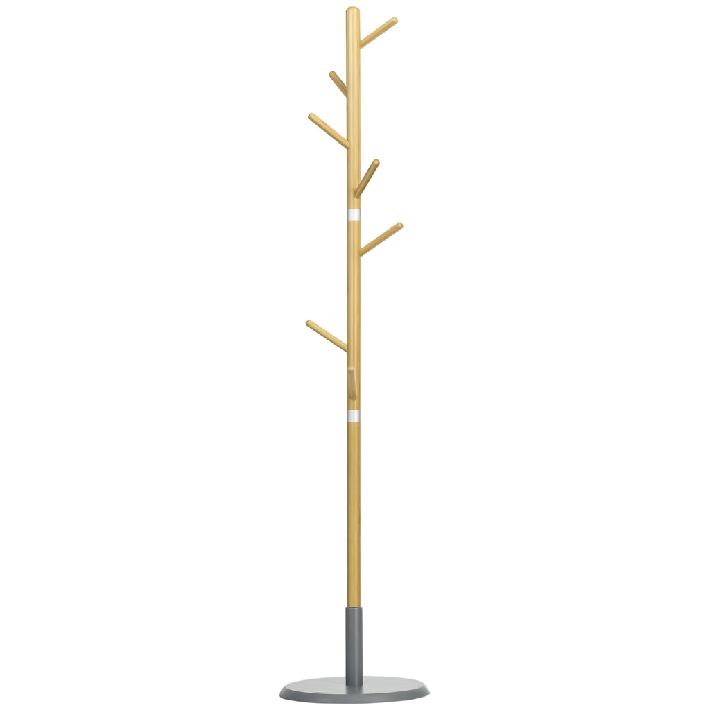 Cabide de Pé de Bambu Cabide de Pé Moderno com 8 Ganchos para Roupas Bolsas Cabide em Forma de Árvore para Entrada Dormitório Ø37,8x175,6 cm Madeira e Cinza — foto 1