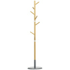 Cabide de Pé de Bambu Cabide de Pé Moderno com 8 Ganchos para Roupas Bolsas Cabide em Forma de Árvore para Entrada Dormitório Ø37,8x175,6 cm Madeira e Cinza — foto 1