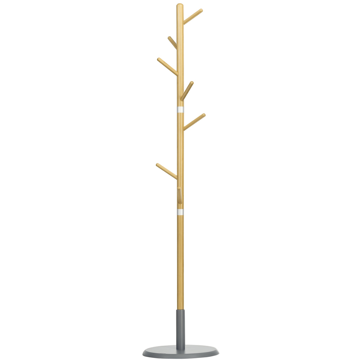 Cabide de Pé de Bambu Cabide de Pé Moderno com 8 Ganchos para Roupas Bolsas Cabide em Forma de Árvore para Entrada Dormitório Ø37,8x175,6 cm Madeira e Cinza — foto 1