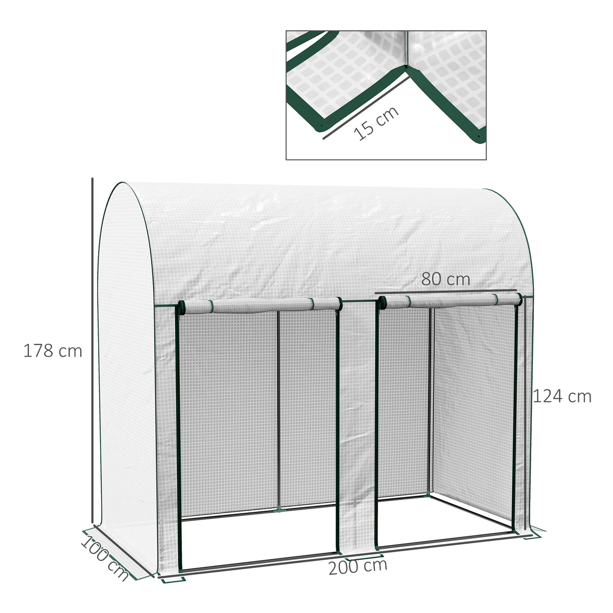 Estufa Pequena Estufa de Exterior com Porta Dupla com Fecho de Correr e Cobertura de PE para Cultivar Plantas Flores 200x100x178 cm Branco — foto 3