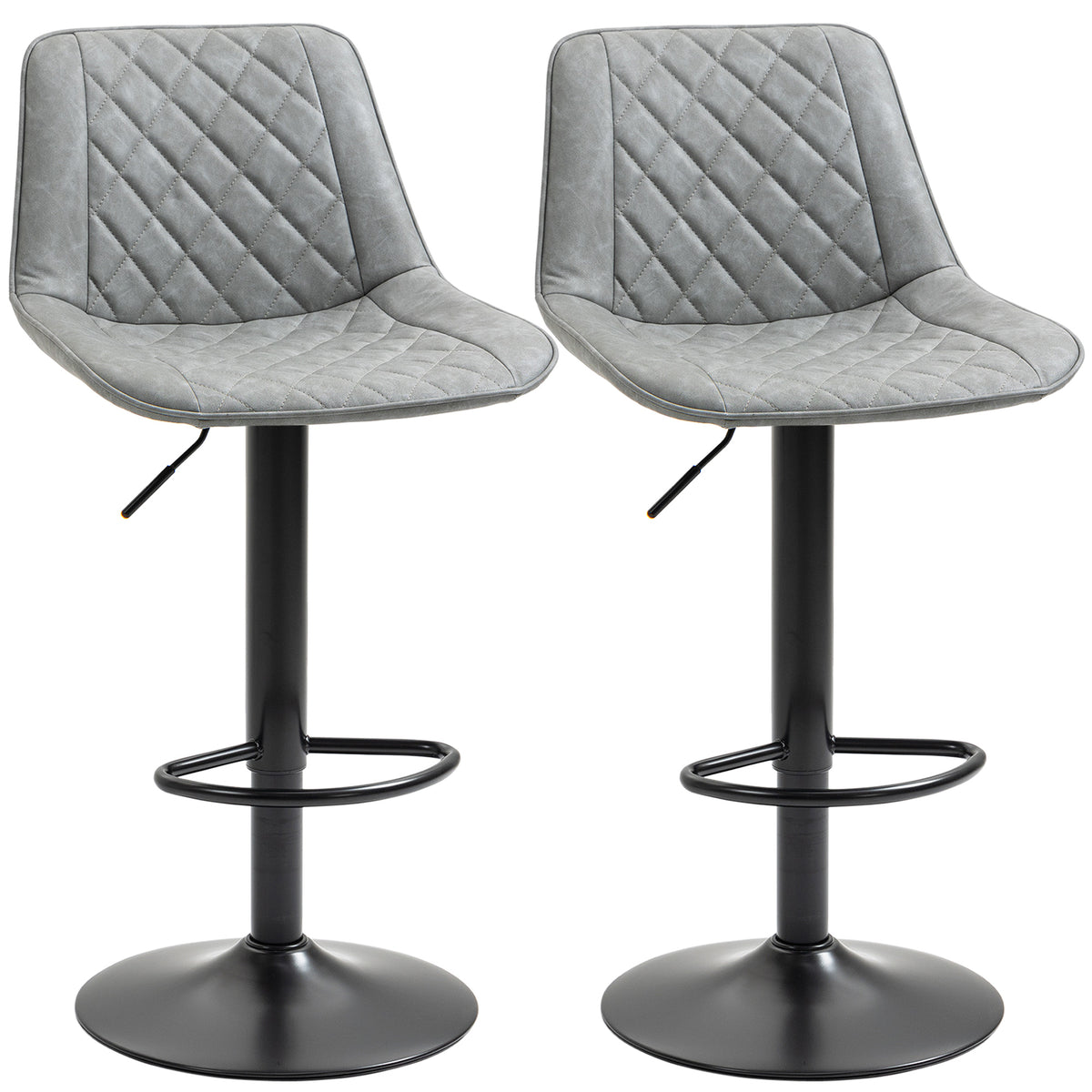 Conjunto de Bancos de Bar Estofados em PU Bancos Altos de Sala de Jantar com Altura Ajustável Assento Giratório e Apoio para os Pés Carga Máxima 120kg 46,5x51x86-106 cm Cinzento — foto 1