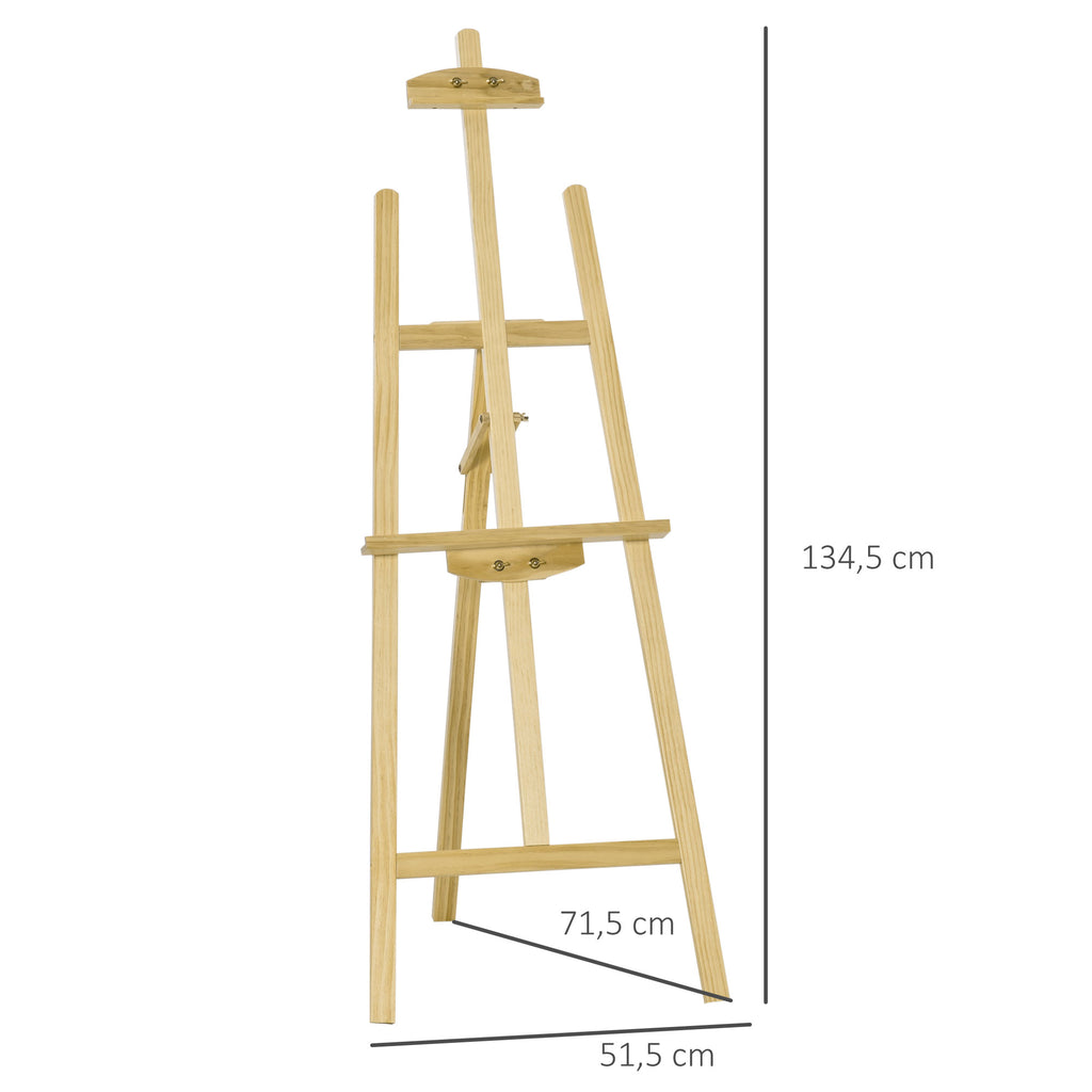 Cavalete Pintura de Madeira Cavalete de Desenho Estúdio Inclinável 90° com Suporte Tripé e Pincel 51,5x71,5x134,5cm Madeira Natural — foto 3