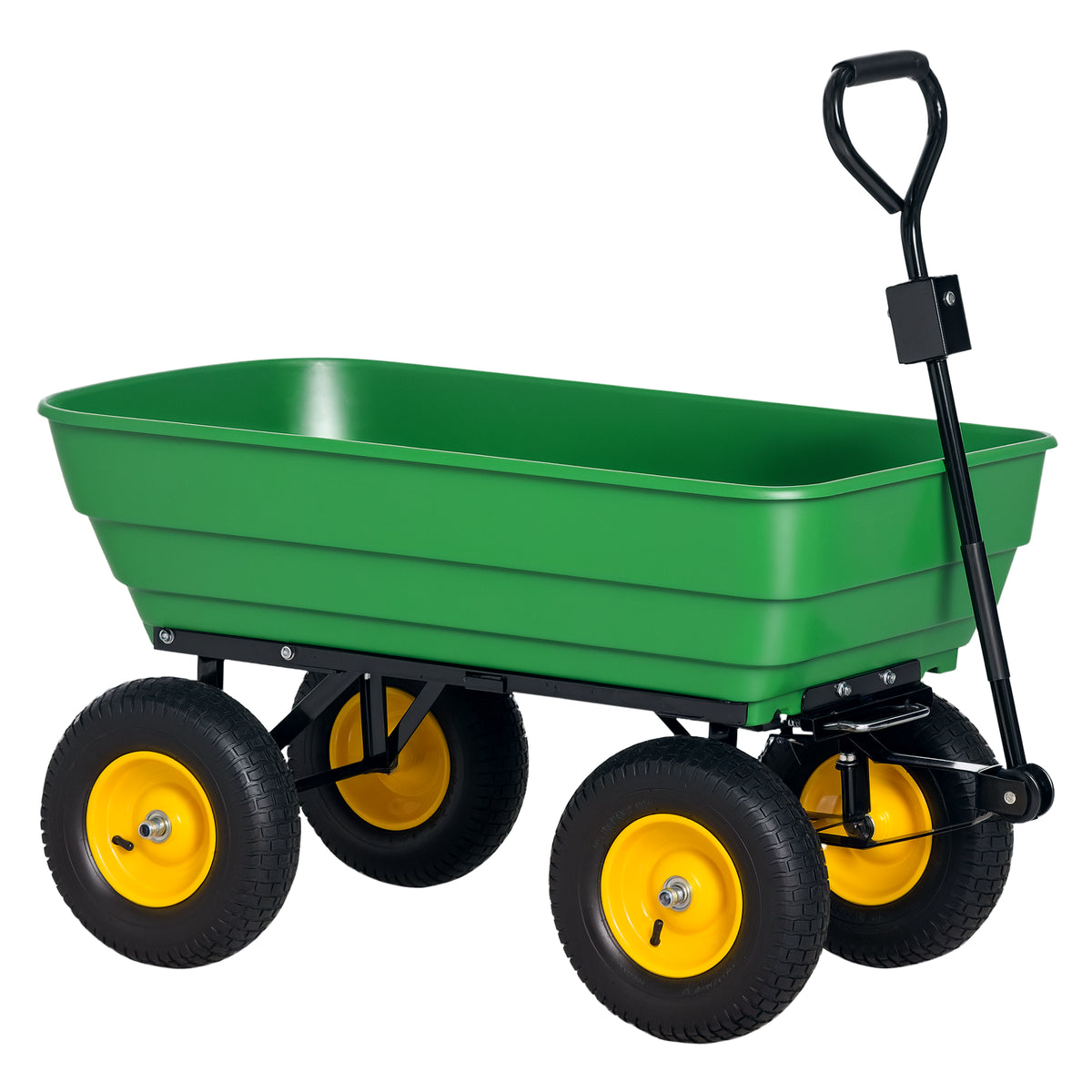 Carrinho de Jardim com Caçamba Inclinável até 75° Carrinho de Mão com Guiador Ajustável e 4 Pneus Capacidade Máxima 125L Aço 118x58x102 cm Verde Escuro — foto 1