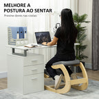 Cadeira Ergonómica de Joelhos com Almofadas Acolchoadas Estrutura de Madeira para Melhor Postura Escritório 55x85x55 cm Cinzento — foto 4