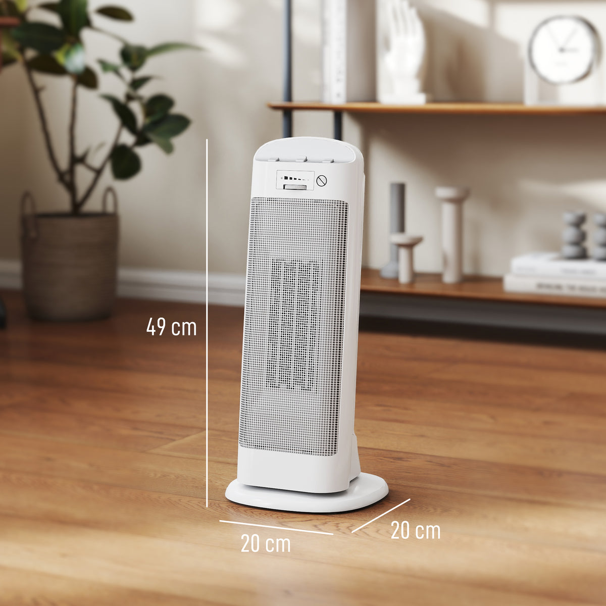 Aquecedor Elétrico de Baixo Consumo 2000W PTC Termoventilador com 4 Modos Termóstato Regulável Oscilação de 55° Proteção contra Tombos e Sobreaquecimento para 15㎡ em Quarto Branco — foto 3