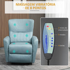 Poltrona de Massagem Relax Estofada em Tecido Técnico com Reclinação Manual 155° 8 Zonas de Massagem Contolo Remoto Apoio para os Pés e 2 Bolsos Laterais 79x101x96cm Azul Claro — foto 5
