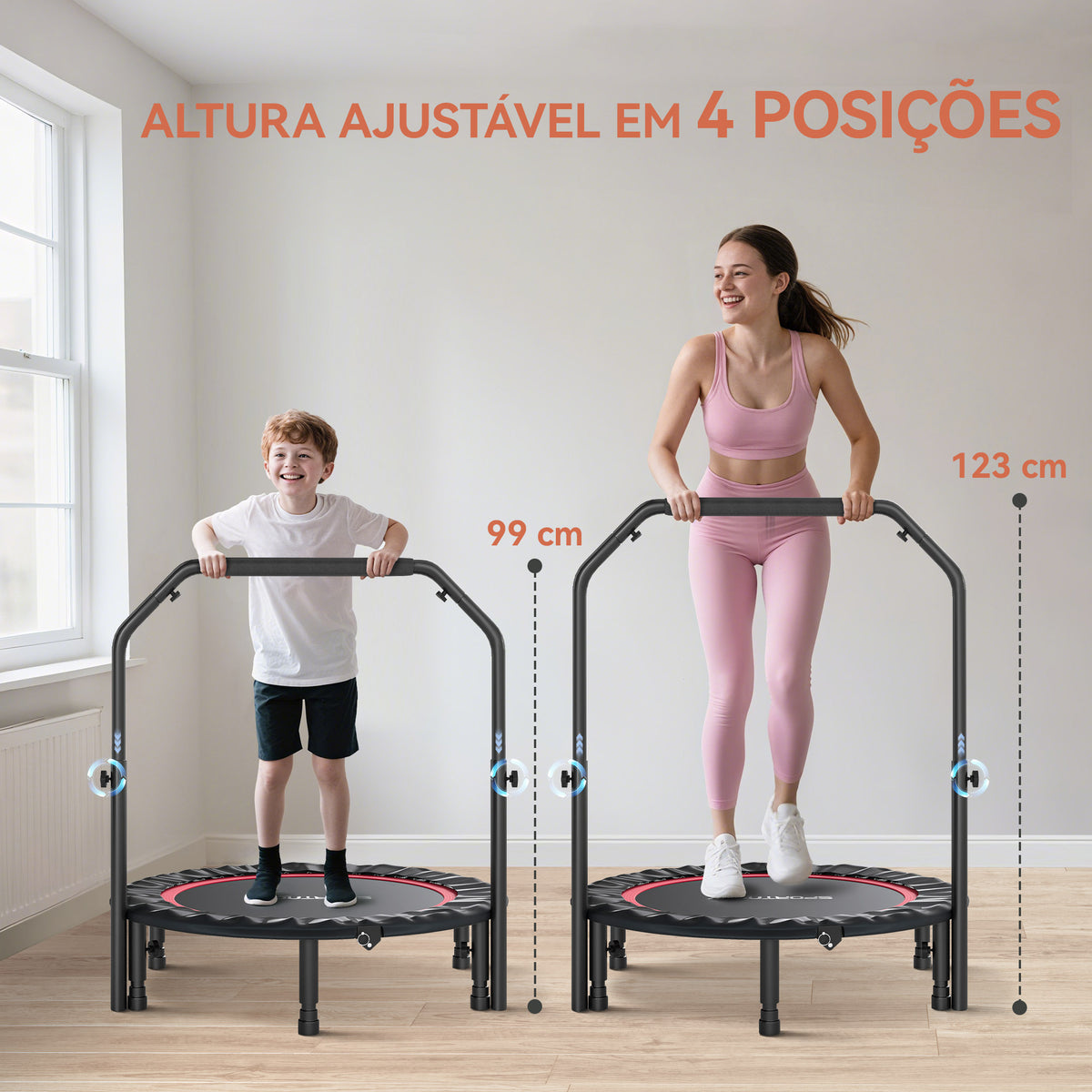 Trampolim de Fitness Ø102 cm Trampolim Dobrável com Guiador Ajustável de 4 Níveis e Bandas para Treino de Pernas e Corpo em Casa Escritório Ginásio e Exterior Carga 150 kg Vermelho — foto 4