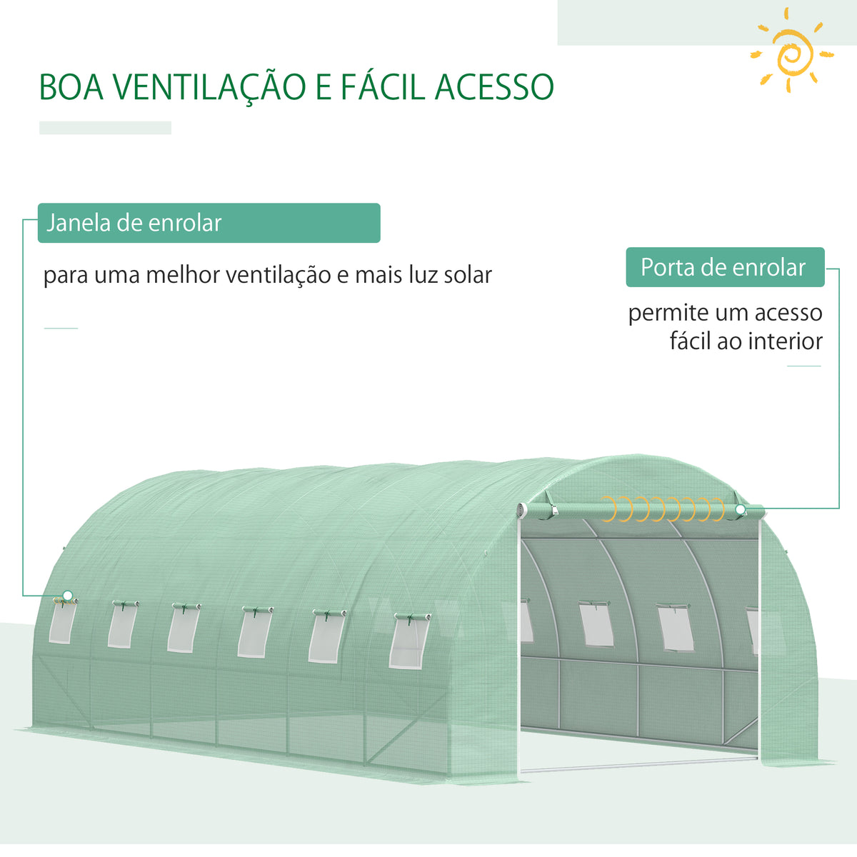 Estufa Tipo Túnel 600x300x200 cm com Porta 12 Janelas Estufa de Jardim para Cultivo de Plantas e Verduras com Cobertura de PE 140g/㎡ Verde — foto 5