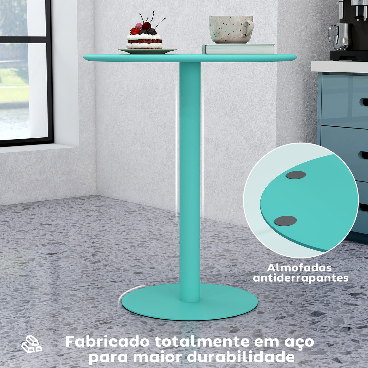 Mesa de Refeição Redonda para 2 Pessoas Mesa de Cozinha de Aço para Interior e Exterior Ø60x72 cm Verde — foto 5