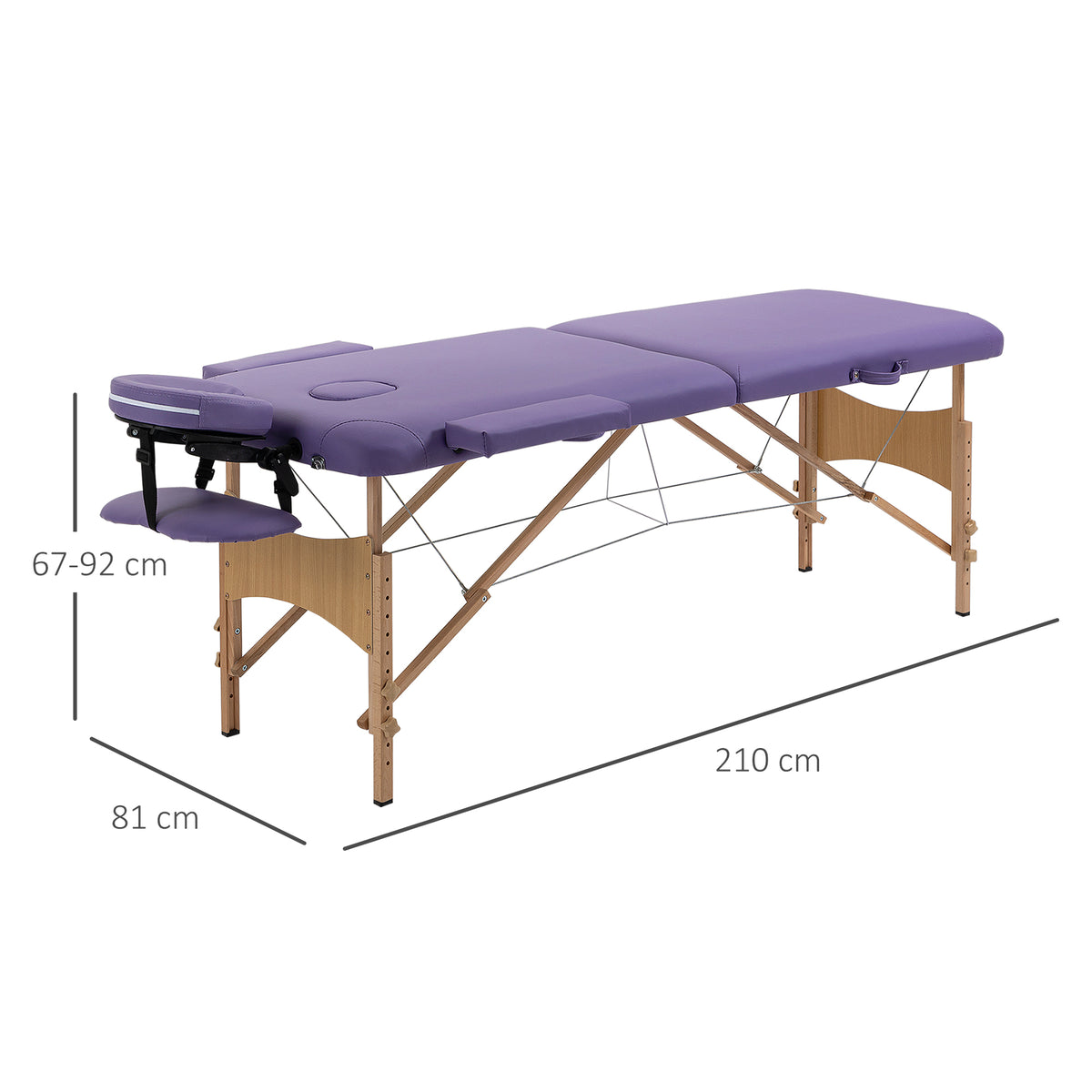 Marquesa de Massagem Dobrável Marquesa com Altura Ajustável 61-88 cm Desenho Ergonómico para Utilização Profissional Fácil de Transportar 185x60 cm Roxo — foto 3