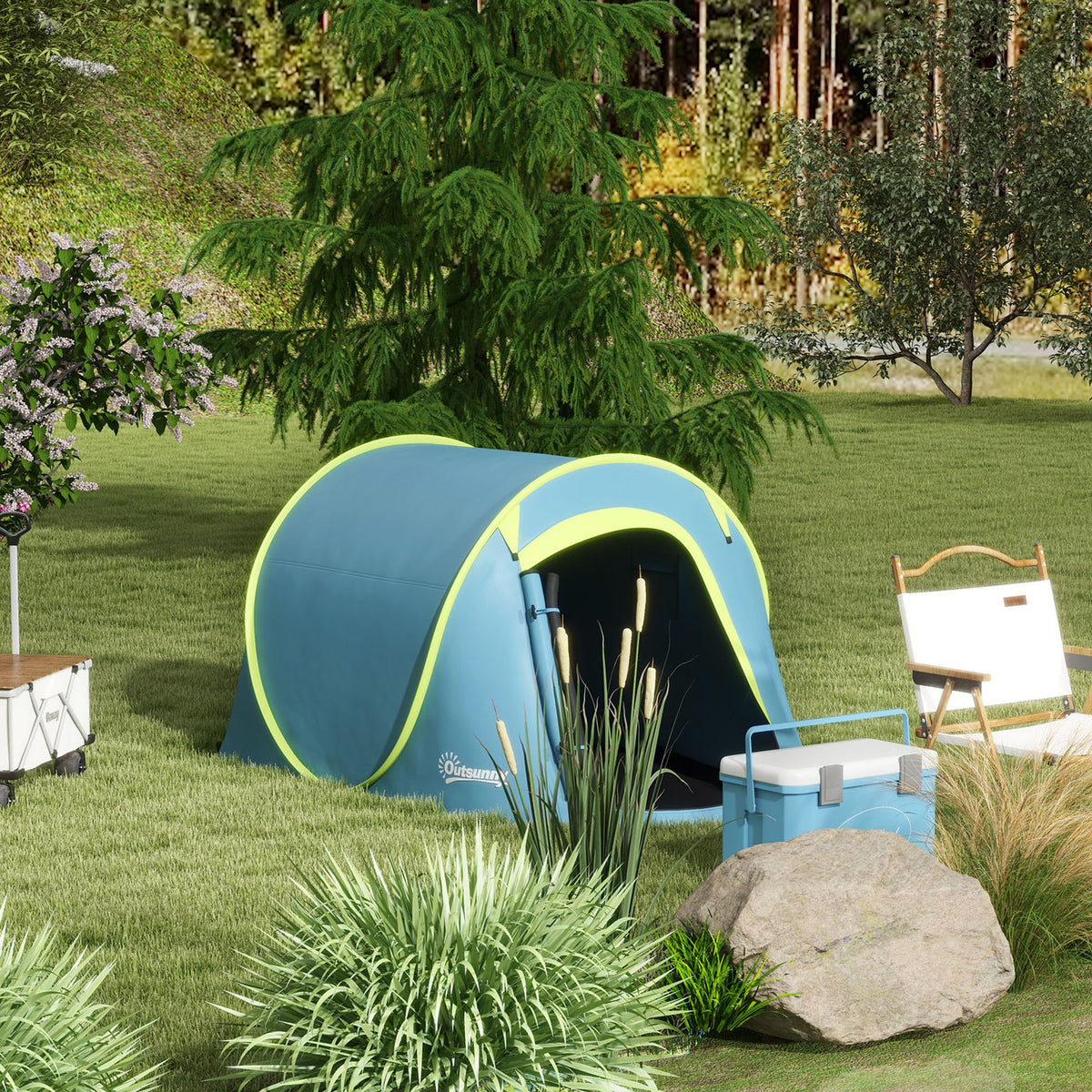 Tenda de Campismo para 1-2 Pessoas Tenda de Campismo Impermeável de 2000 mm com Bolsa de Transporte para Campismo Pesca Trekking 245x148x105 cm Azul — foto 2