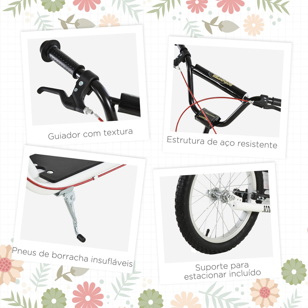 Trotinete para Crianças acima de 5 Anos e Adolescentes com Guiador Ajustável em Altura 2 Pneus de Borracha Insufláveis com Travagem Dupla e Rodas 16" Carga 100 kg 139x58x90-96 cm Branco — foto 6